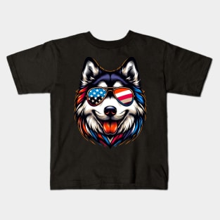 Husky Patriotic Sunglasses American Flag 4th of July Kids T-Shirt